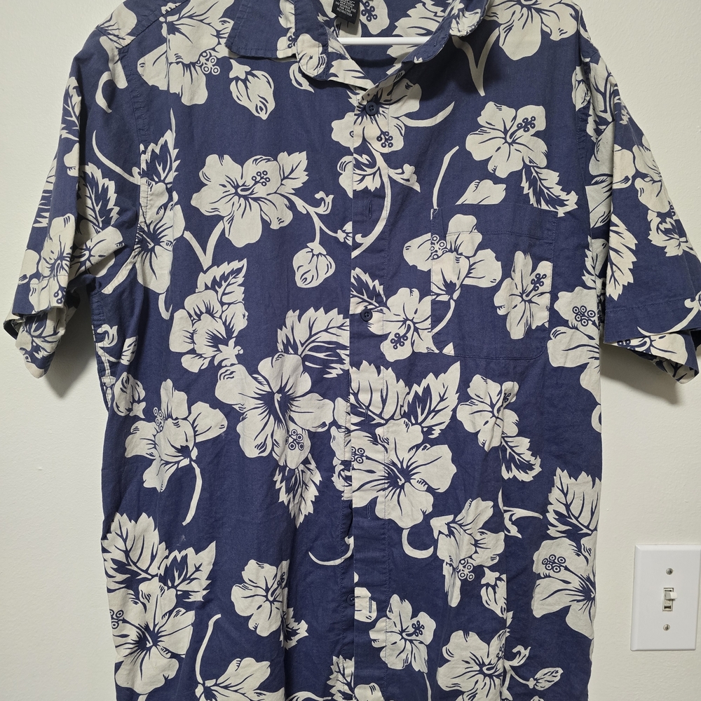 Cherokee Navy and White Floral Button Down Shirt